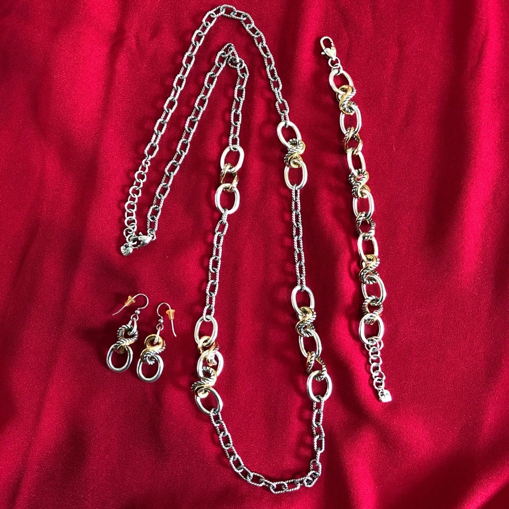 Brighton Embrace Silver and Gold Jewelry trio